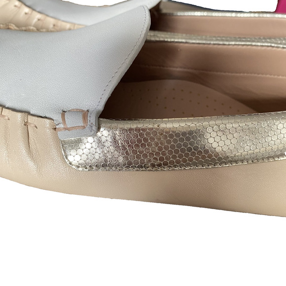 Cole Haan Evelyn Driver Leather Loafers Size 8.5 NWOB Tan White Gold - Picture 5 of 10